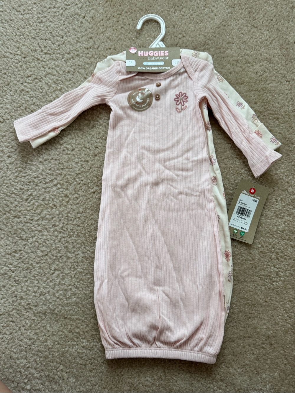 Carter's Pink Floral Ribbed Sleep Gown - 2-Pack